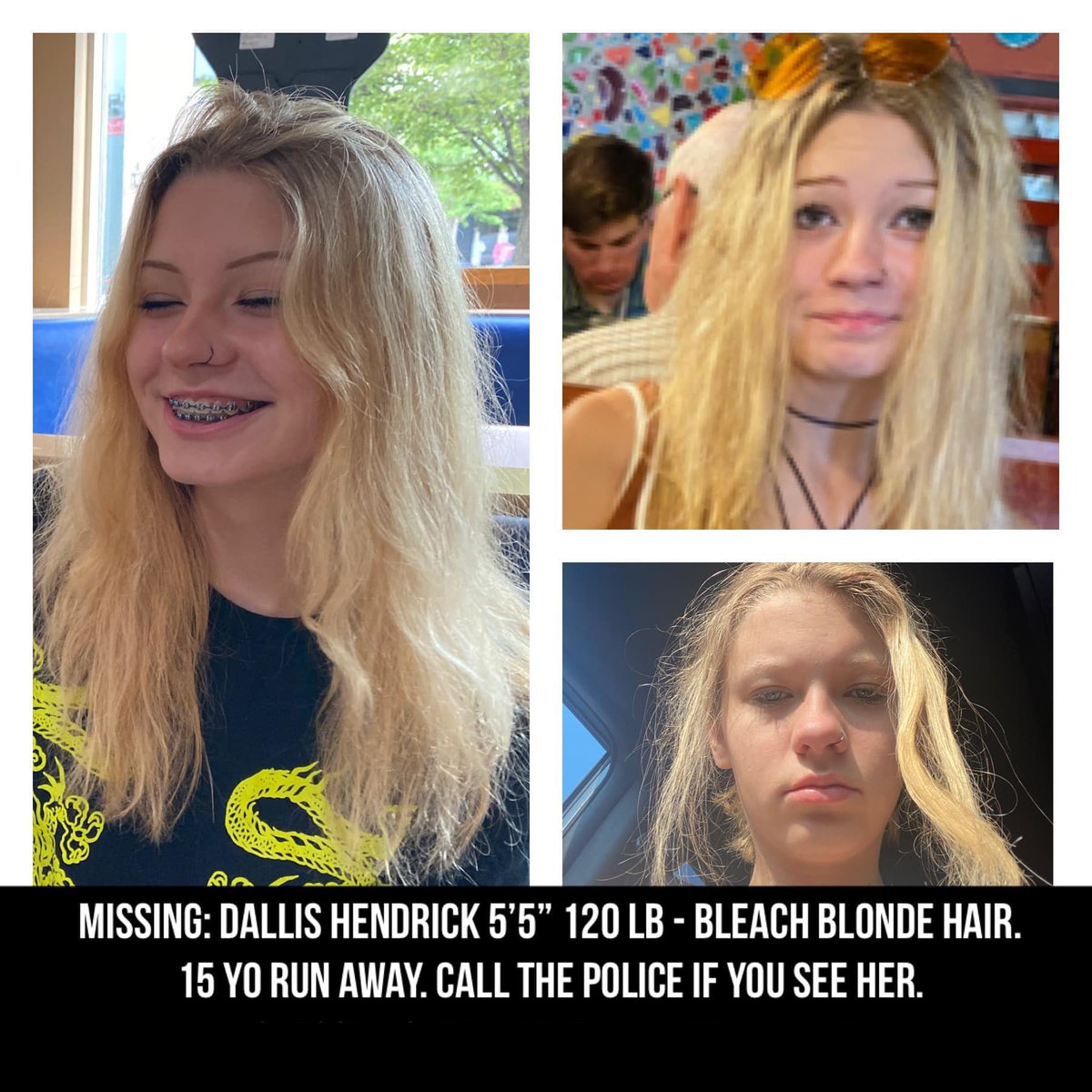 MISSING: Dallas Hendrick She suffers from mental illness asking for the community’s help to get her home. last seen over 24 hours ago. She has a history of suicide attempts. We have reason to believe she is with a 19 year old male,she is from Grand Haven,
