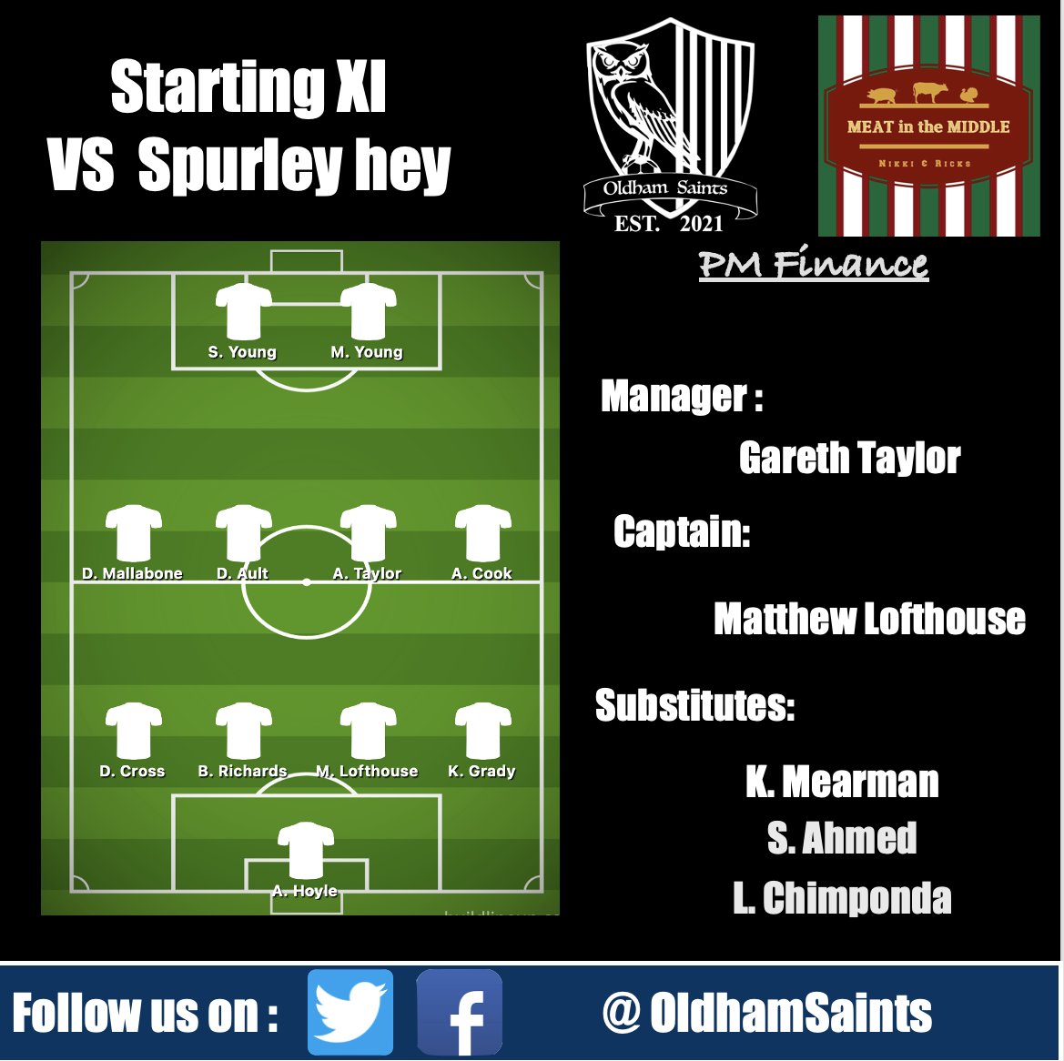 Today we travel away to <a href="/SPURLEYHEYFC/">Spurley Hey FC</a> as we attempt to record our first win of the seaon after what seems to be the toughest start we have ever had.

Good luck to the guys and enjoy the game!
