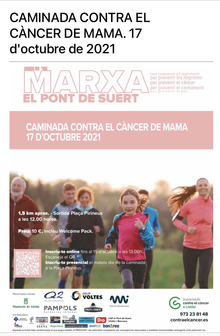 ribatonics's tweet photo. Demà diumenge participarem a la Caminada contra el càncer de mama, al Pont de Suert, a les 12h davant la Confraria nova, us esperem! #altaribagorça #elpontdesuert #ribatonics @AltaRibagorca @viupontdesuert @AltaRibagorca @aralleida @DiputacioLleida https://t.co/SYMKWT0vRx