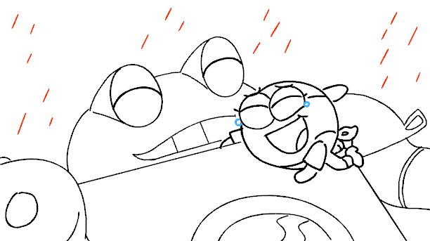 falling frobo scene 😿 I was rly inspired by the spirited away shot for this! &amp; including a needlessly over rendered pan down of frobo's internals lmao 