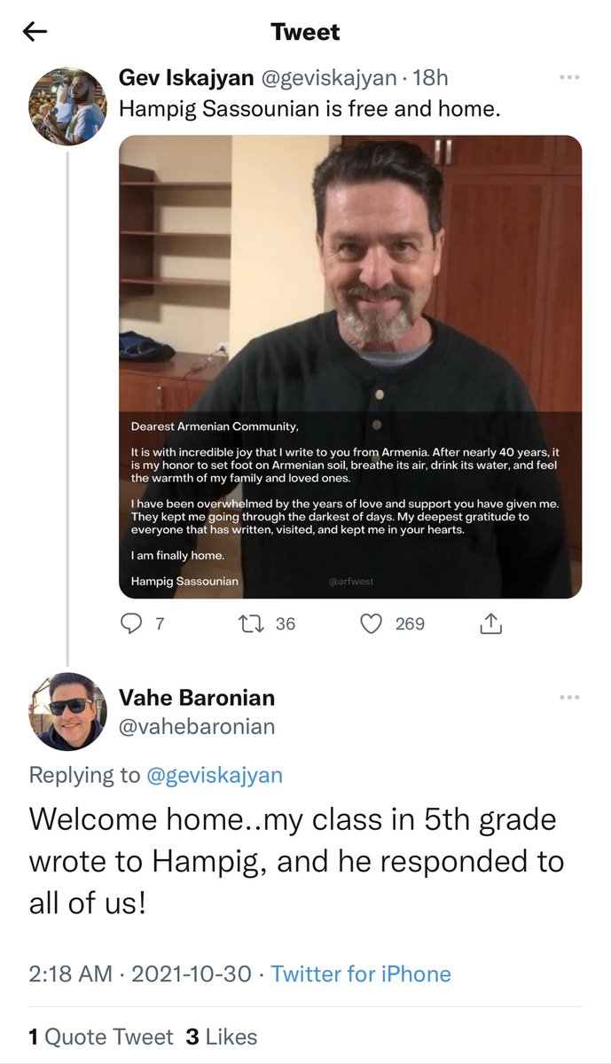 NayraShemo's tweet photo. A terrorist who assassinated a Turkish Consul General, Kemal Arikan in ‘82, is released from a US prison &amp; deported to Armenia.

Now he’s being celebrated as a “hero” in Armenian society. Children in this guy’s👇🏼 GRADE 5 class even wrote him letters in jail. Make this make sense. https://t.co/NZrksoqjD5