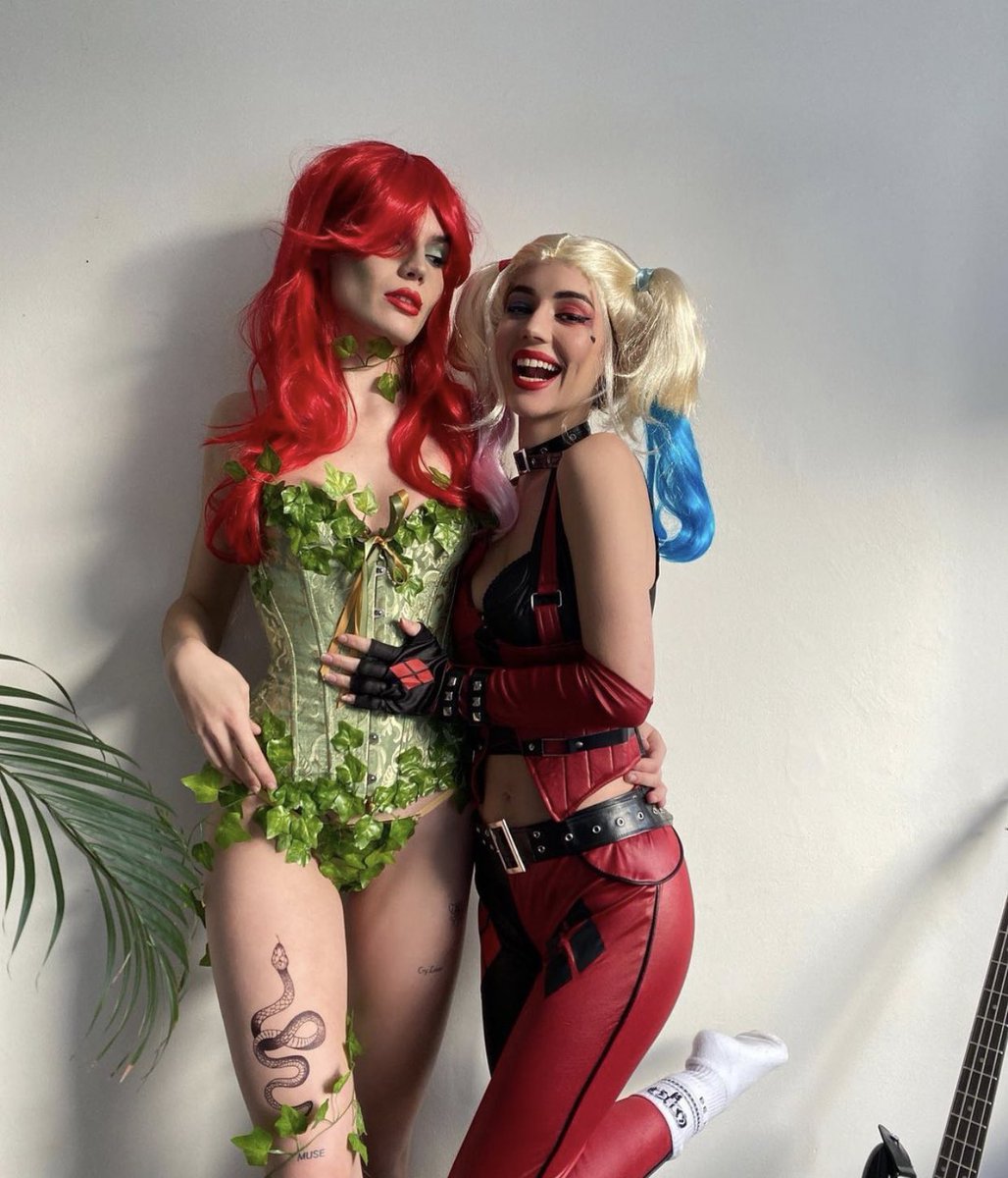 dailyharlivy's tweet image. Adelaide Kane and her girlfriend Marthe Woertman dressed up as Harley Quinn and Poison Ivy for Halloween!