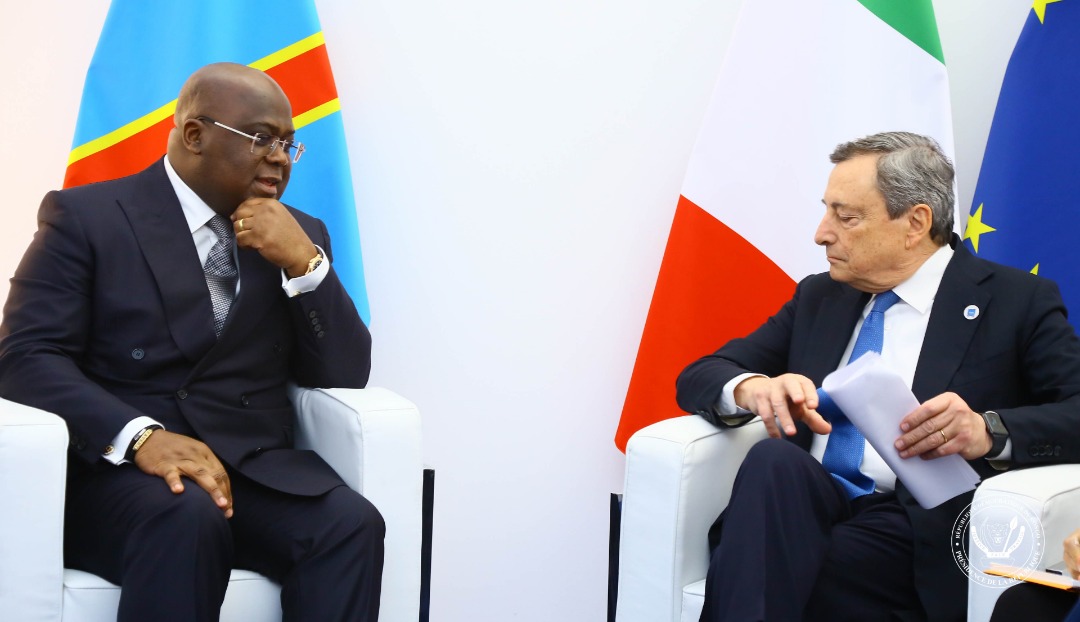 Presidence_RDC's tweet photo. #RDC #G20 30.10.2021/ #Rome 
Ce samedi 30 octobre, le Président Tshisekedi a eu des entretiens bilatéraux en marge de la séance inaugurale du sommet du G20.
Le Chef de l'État a ainsi rencontré, entre autres, Mario Draghi, le PM italien et Antonio Guterres, le SG des Nations-Unies https://t.co/FTPcSdjTIE