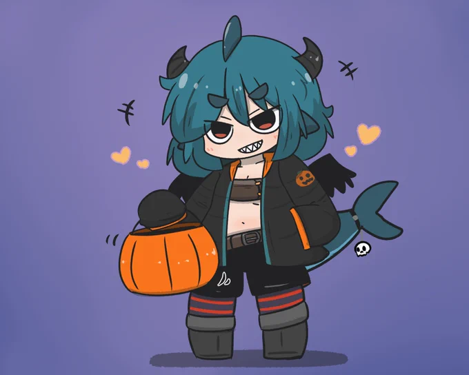 ハロウィンなので悪魔の力を得たフカちゃん🎃🦈
HAPPY HALLOWEEN🎃Summon the demon Fuka-chan! 