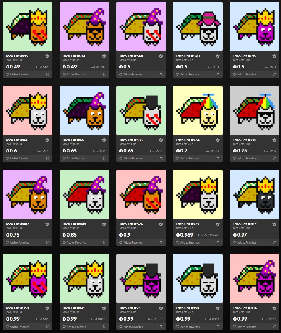 Taco_Cats_NFT's tweet image. We are STILL doing drops for our Taco Cat holders, but while we're at it...

Anyone who joins us and buys any of these 20 specific cats that are listed at floor will be airdropped an "Undead Taco Cat" 💀💀💀

We'll run this for about 4 hours - ends at 7est.