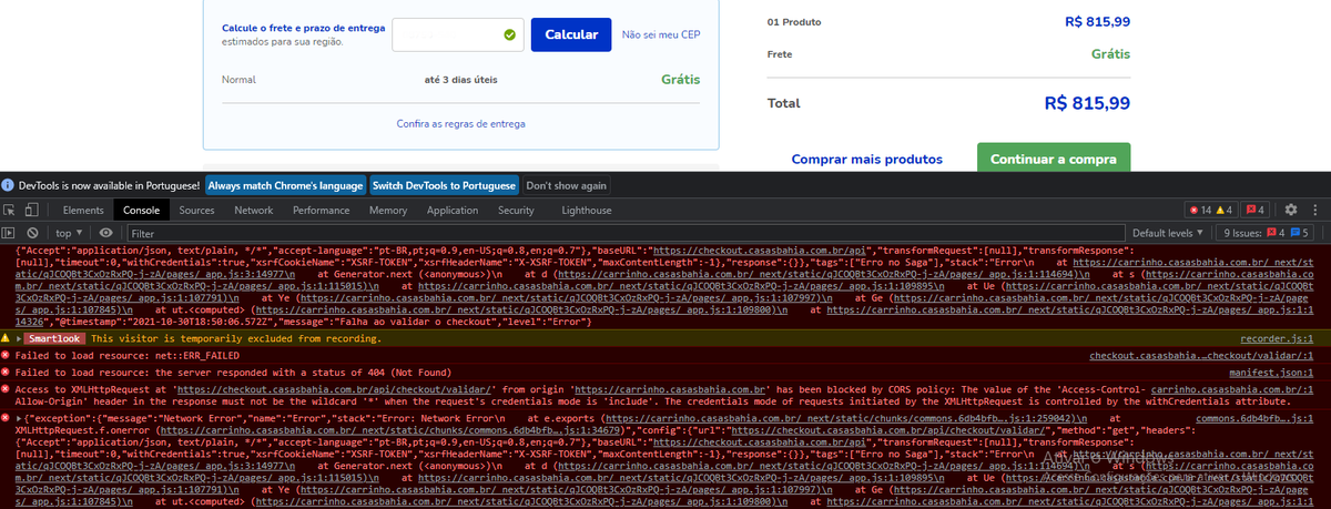 OdihSilva's tweet photo. Alô @CasasBahia to tentando comprar pelo site e não to conseguindo. Não é a primeira vez que me deparo com esses bug. Quantas vendas será que voces ja perderam por isso? https://t.co/urvT47qgab