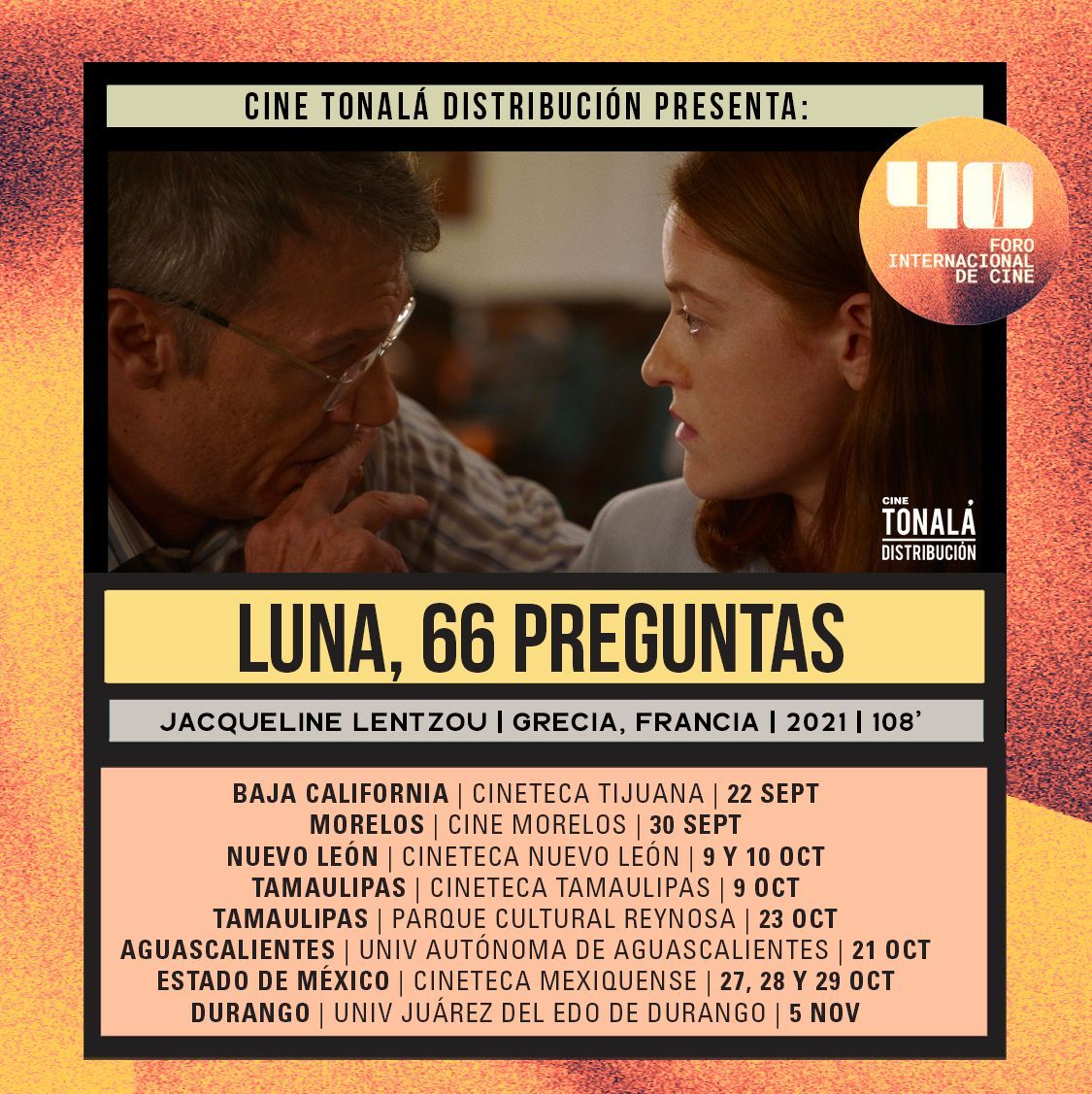 cinetonala's tweet photo. ⭐️ LUNA, 66 PREGUNTAS de Jacqueline Lentzou estará muy pronto en tu ciudad gracias al #40foro ¡no te la pierdas!⭐️ #CineTonaláDistribución 🎥 https://t.co/bx0ax69veW