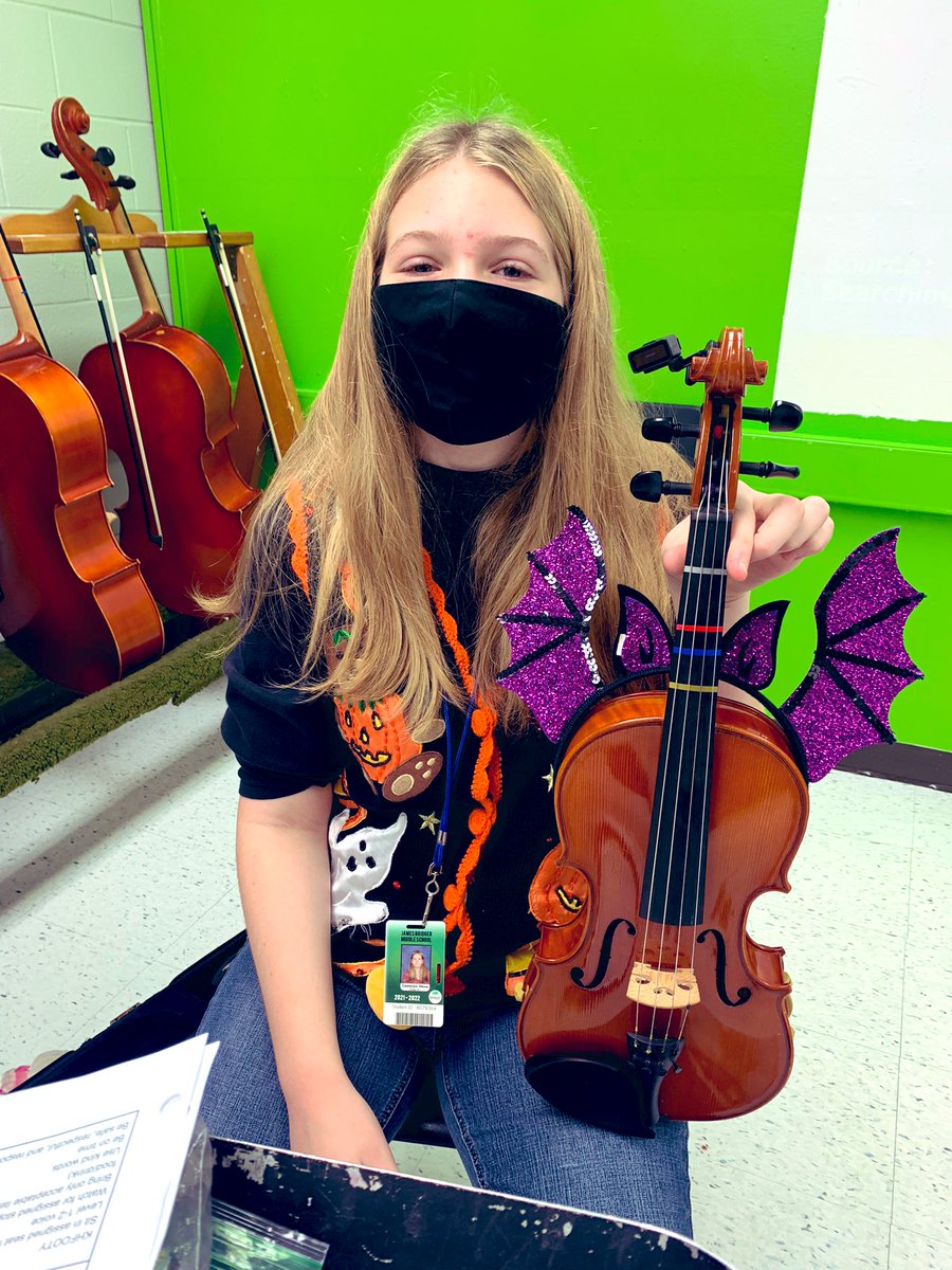 (Part 2) Who says instruments can’t celebrate Halloween, too?! We love our orchestra tradition of dressing up our instruments and playing “spooky sounds”! 👻🎻 #isdstrong #bridgerbold #orchestra #happyhalloween