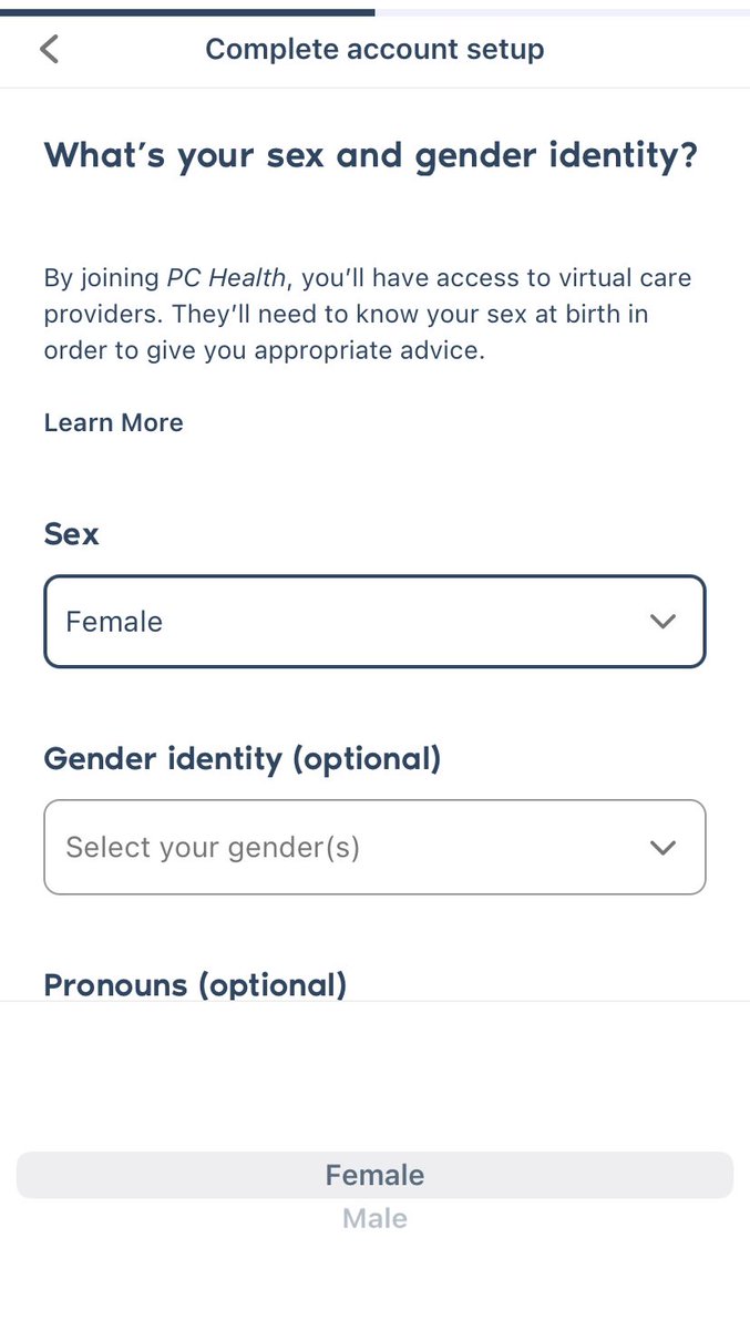 Why does the PC Health app ask for binary sex, instead of only having gender identity and pronouns options? What is Loblaws doing with the data that they’re giving away PC Optimum points for it? This is a transphobic way to ask about someone’s gender. #2SLGBTQQIA #transrights https://t.co/6xNIjb8knN