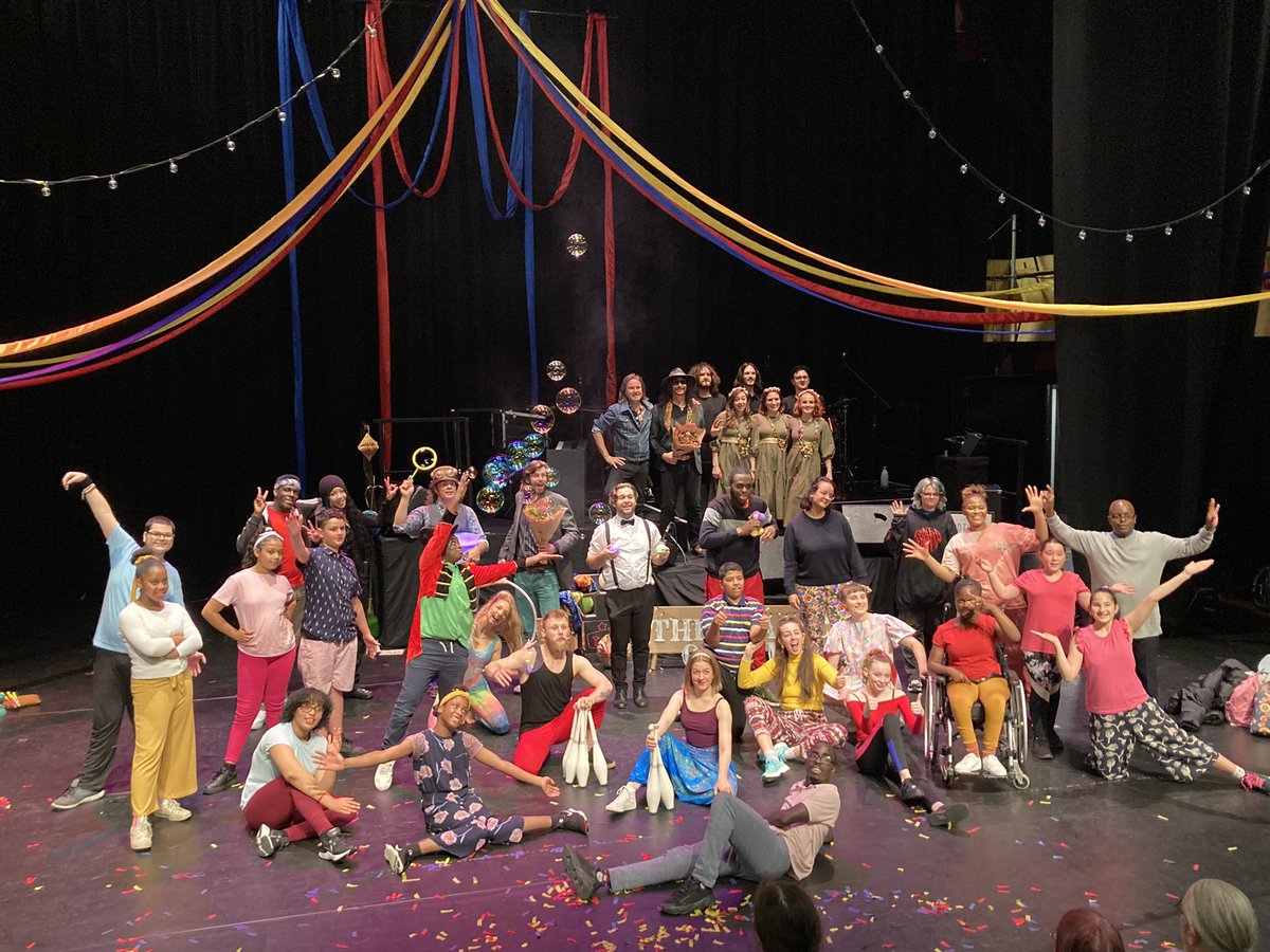 HaringeyShed's tweet photo. And that’s a wrap! 🎉 The Magic Circus show! 

Congratulations to all everyone involved. Our young people worked with so many talented artists! 
@NigelMunson @TheRealFuze 
@ConstVillemot @BGArtsCentre 

[description: entire cast plus backstage team on stage for a group photo] https://t.co/2gT6aDLDsg