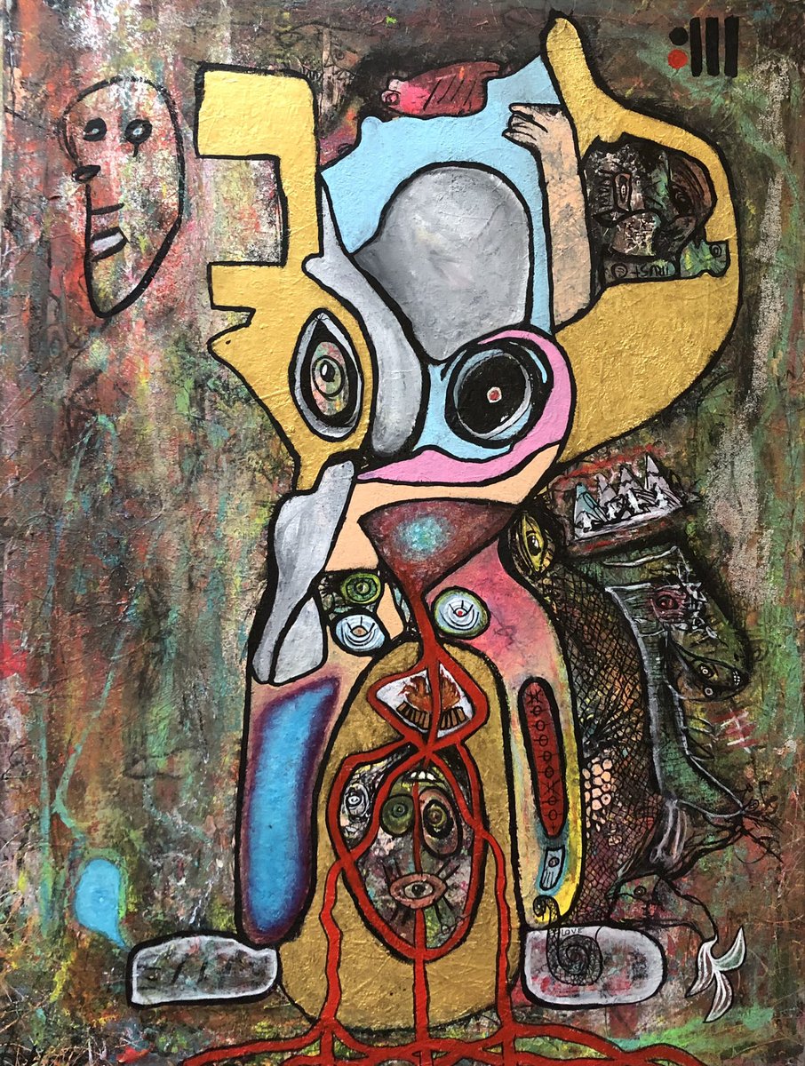 lucasgoeshamm's tweet photo. Mr. MasterPeace is for sale. $900.00. Mixed media on stretch canvas. The story about this piece is incredible. #art #forsale #collectors #abstract #deepseeker #topshaman #access #release #transform https://t.co/waxJDYtE0N