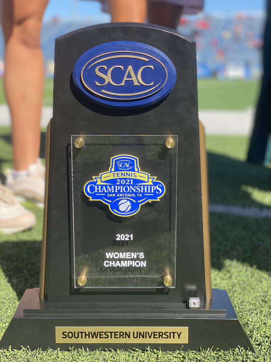 SouthwesternU's tweet photo. Today, our Women’s Tennis Team put a ring on it in honor of their 2021 SCAC Conference Championship! 💍💛🖤 https://t.co/aGkKaCe60O