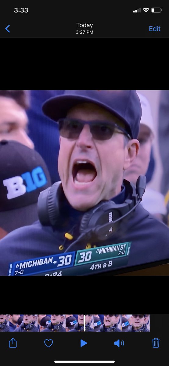 Here’s the moment where we knew the wheels were falling off - Jim losing it because he can’t get a flag to rescue a flailing game plan.  First big test = Michigan shits the bed. And that’s with Sparty trying to give the damn game away. #MichiganFootball #Harbum #FacesofFutility