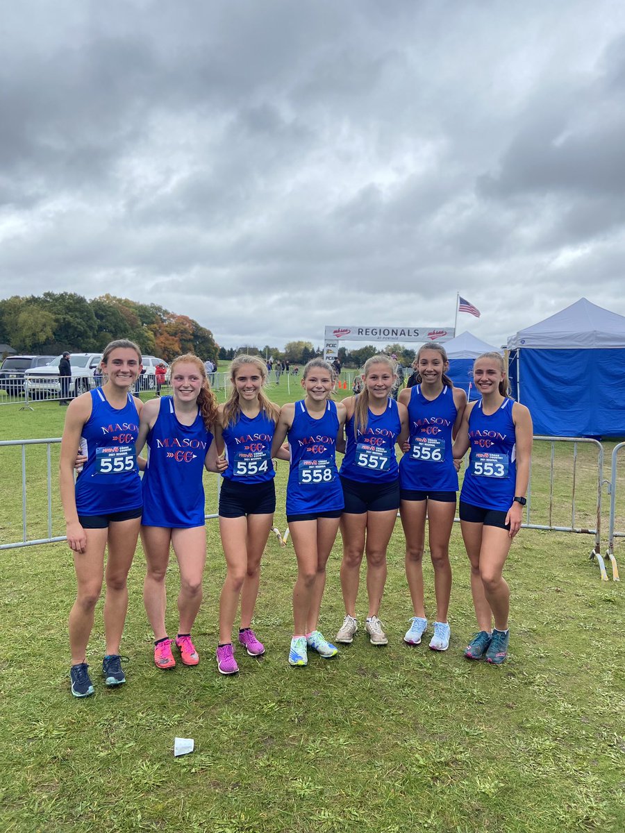 XcBulldog's tweet photo. A second place regional finish today will send the girls to the state finals next weekend!  And congratulations to Meghan Ford on her regional title!  @AmeliaKerschke @masonbulldogsad @MasonHSMasonMI https://t.co/4lxoQbFSbv