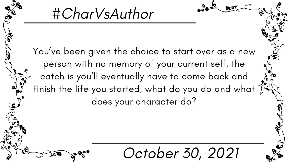 charvsauthor's tweet photo. Day 30 of #CharVSAuthor https://t.co/FELcry5eVU