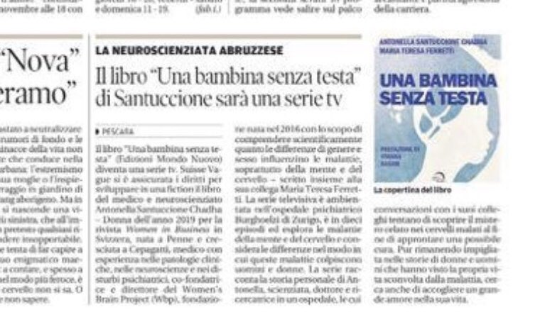 Incredibile ma vero! Una bambina senza testa”  is becoming a tv series! Thank you to Italian publication <a href="/Il_Centro/">Il Centro</a> for the feature. Stay tuned for more details 👀 
#PrecisionMedicine #NeuroTwitter <a href="/SuisseVague/">Suisse Vague SA</a> <a href="/ChiccaPancaldi/">Chicca Pancaldi</a> <a href="/mauzuc/">Mau</a>