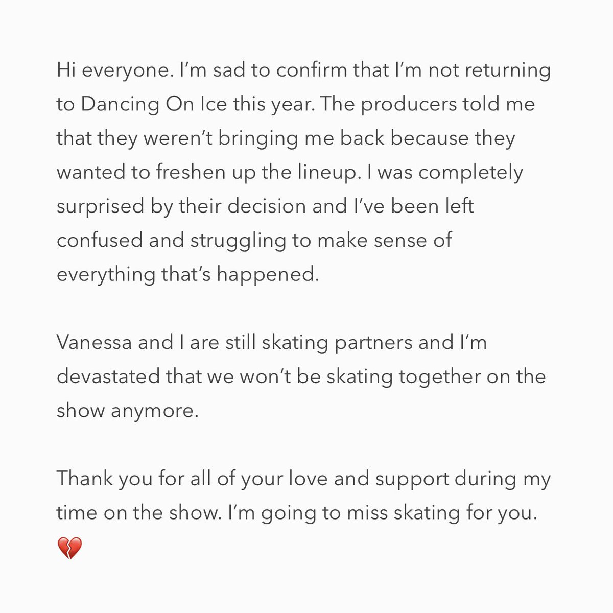 Announcement 💔

#dancingonice <a href="/dancingonice/">Dancing on Ice</a>