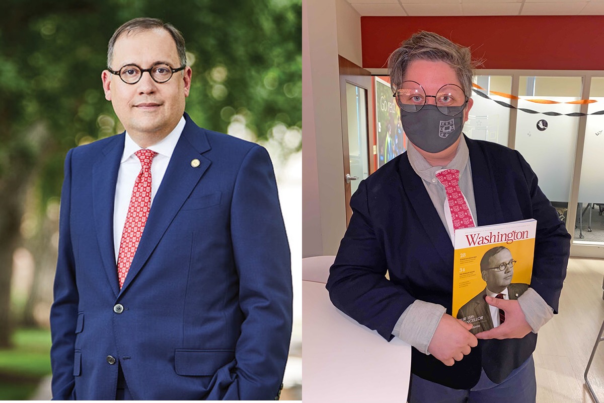 It’s like looking in the mirror! The Halloween spirit has been abundant on the #WashU campus this week, and I’m honored to be part of the festivities, including this creative staff costume, which I hear was an award-winner. Sending out wishes for a safe weekend full of fun. 🎃