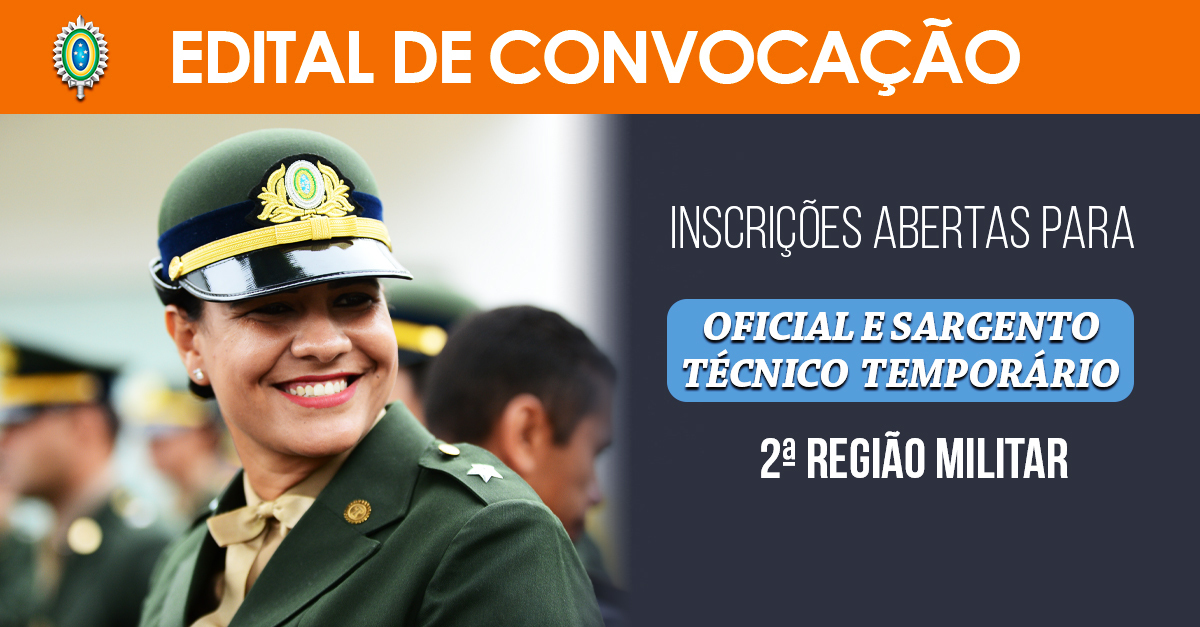 Exército Brasileiro 🇧🇷 on X: Estão abertas as inscrições para Processos  de Seleção de Oficial Técnico Temporário (OTT) e Sargento Técnico Temporário  (STT) da 2ª Região Militar (São Paulo). Confira os Avisos