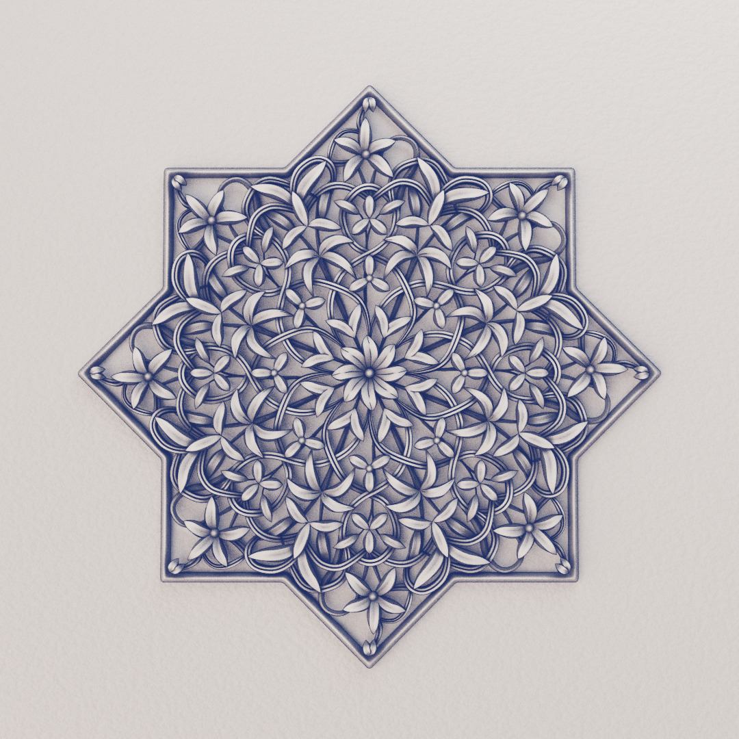 Alc_ve's tweet photo. Reproduction of a floral geometric pattern found in Jameh mosque in Isfahan, Iran.

Based on a photo posted by @
user "https://t.co/mc3CCe4kGz" on Instagram back in January.

#sketch #3drender #biomorphic #b3d #floralart #geometricart #geometricdesign #islamicart #iran #isfahan https://t.co/4VaRFa87Jz