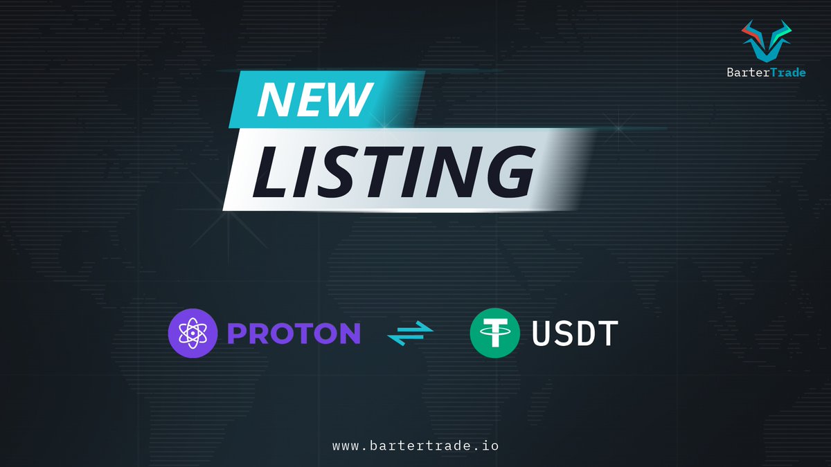 BarterTrade will list @protonxpr token under the trading pair of XPR/USDT on October 30, 2021. Deposits: Already Open Trading starts: October 31, 2021 at 17:00 UTC Get ready to trade $XPR with $0-fee for one week.