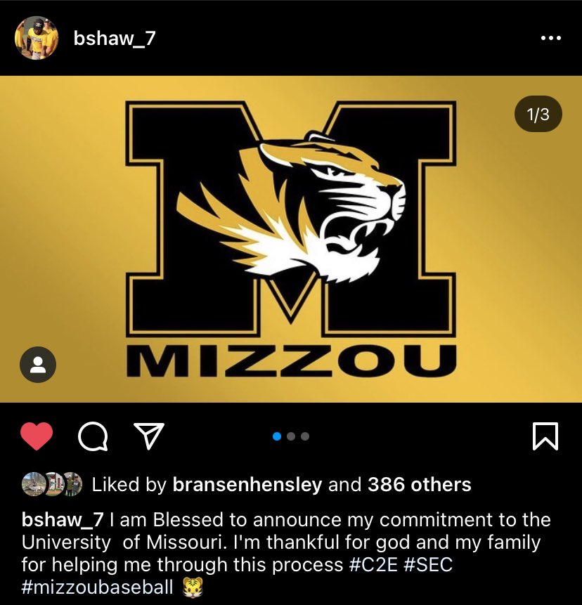 RichmondBraves's tweet photo. Let’s go!!!

We want to join in celebrating with 2023 MI Marcus Bradshaw on his commitment to Missouri!!

Can’t wait to see what Marcus does at the next level in that Mizzou uni 🔥😎

#bravesway https://t.co/O2C2oMMlak