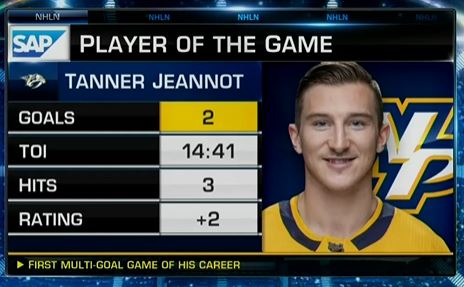 NHLMedia's tweet photo. Good day for Tanner Jeannot's 1st multi-goal game.

#NHLNShowcase | #NYIvsNSH | @PredsNHL https://t.co/DfeiXjHlq1