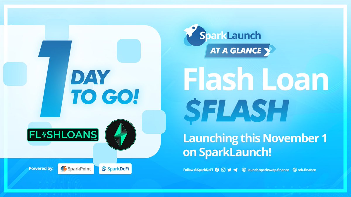 sparkpointio's tweet image. Less than a day until the launch of @ComFlashloans on #SparkLaunch! ✨🚀🌕 
Ready your $SRK and $SFUEL! Make sure you have enough tokens to stake for you to be assured an allocation! Starts at 50,000 SRKb or 3,500 SFUEL 💰
#SparkDeFi #CryptoNews #HiddenGem #IDO #BUIDL