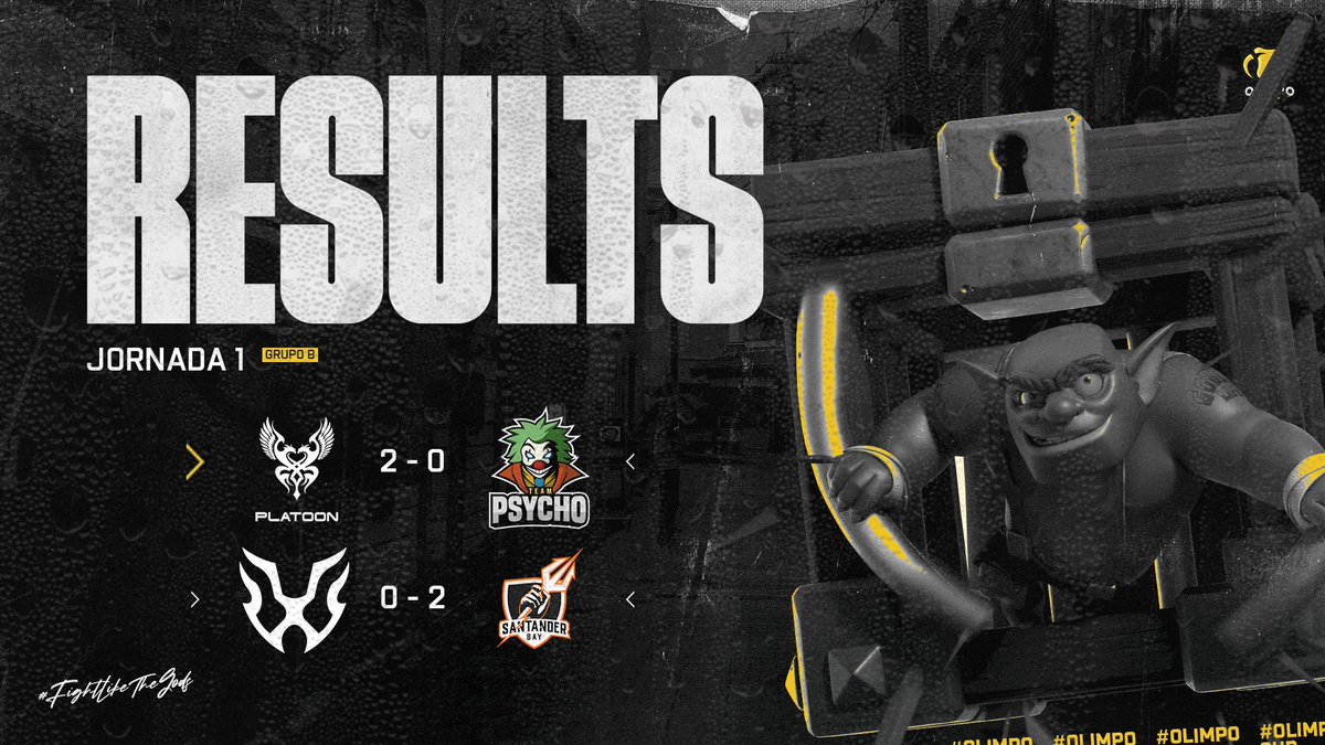 Resultados × Grupo B

🇧🇾 <a href="/PLATOON_CR/">PLATOON TEAM CR</a> 2 - 0 <a href="/TEAM_PSYCHO_FR/">TEAM PSYCHO ESPORT</a> 🇫🇷

🌍 <a href="/Team_TyrNE/">Team TyrNE™</a> 0 - 2 <a href="/SantanderBay/">Santander Bay - Mighty Meerkats</a> 🇪🇸
MVP: Cake

¡Felicidades a los equipos ganadores! 👏

#FightLikeTheGods