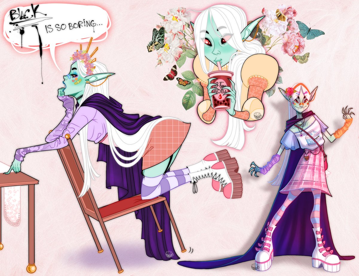 teakipp's tweet photo. Suggestions from insta helped me create Callidora, the fairy kei vampire offspring and only heir of my OC Drucilla, the queen of bats

#halloween #vampire #characterdesign #procreate #letsmakeavampire https://t.co/f9jS9zscvR
