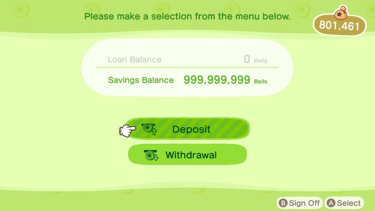 Brunoskull5's tweet photo. I'm a bellionaire now! Time for retirement. #AnimalCrossing #ACNH #NintendoSwitch https://t.co/NzS8iYK8CJ