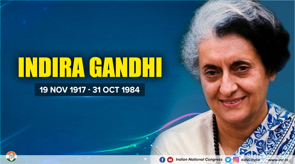 INCIndia's tweet photo. She represented strength.
She epitomised sacrifice.
She personified service.

A billion salutes to the Iron Lady of India, our very first woman Prime Minister, a true Bharat Ratna, Smt. Indira Gandhi, on her death anniversary.

#IndiasIndira https://t.co/gGlcvy1c90