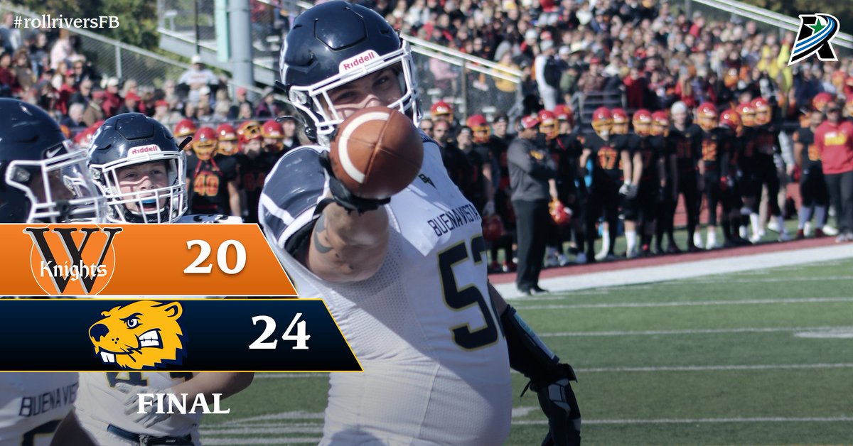 BEAVERS WIN! @bvufootball gets a 9-yd TD catch from Armani Johnson with 27 seconds left.  Beavers snap 10-game losing streak to the Knights and improve to 5-3 (4-2 A-R-C). On the road to Coe next Saturday! #rollriversFB #d3fb #BeaverNation