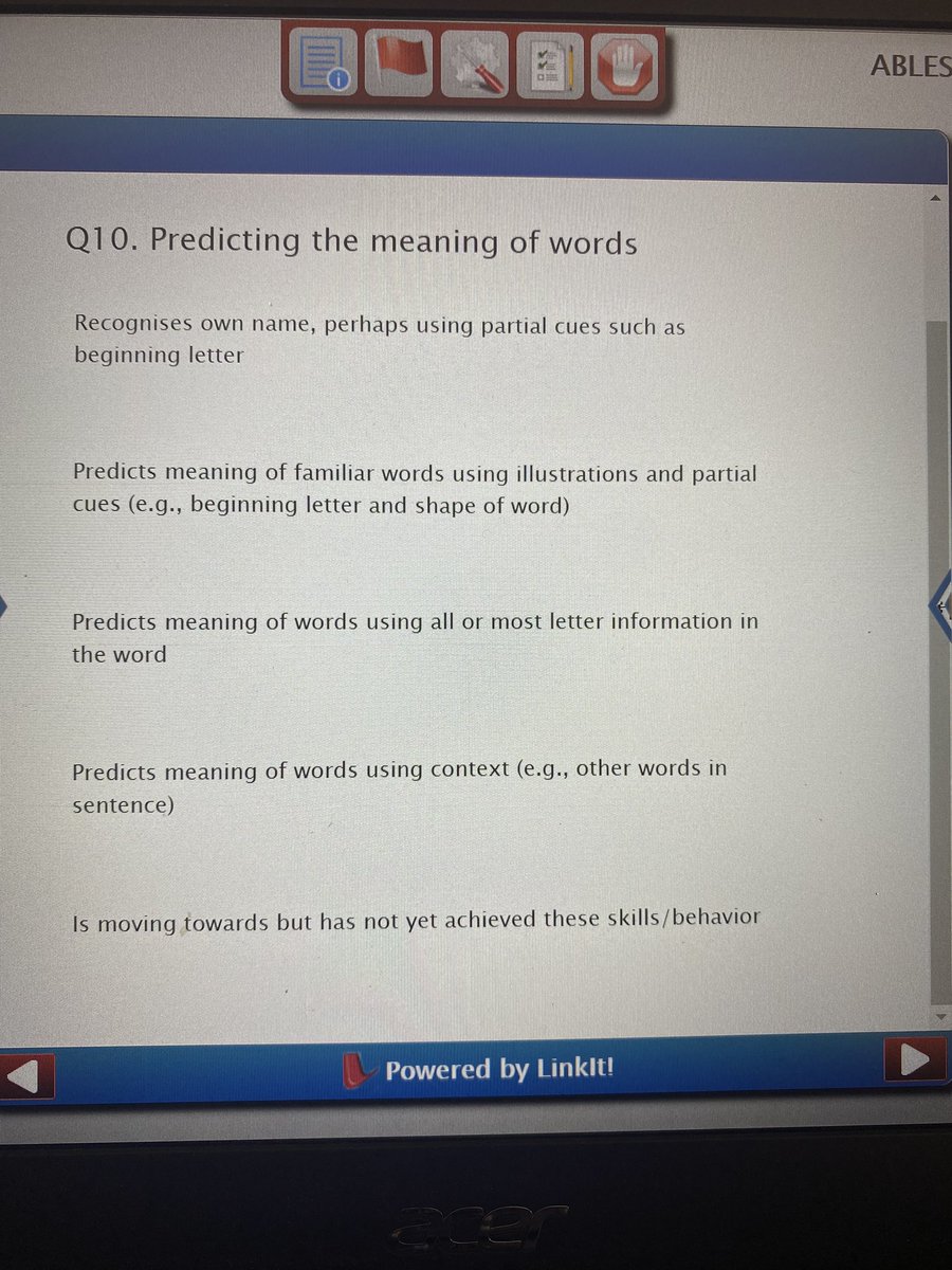 BecCarey76's tweet photo. Unfortunately, these behaviours aren’t reading and this question doesn’t tell teachers anything about a student’s reading ability. 

Guessing isn’t reading. 

Let’s step up the calibre of reading assessments for Victorian kids with disabilities. 

@DETVic @JamesMerlinoMP #ABLES https://t.co/Sbv7NUSmlu