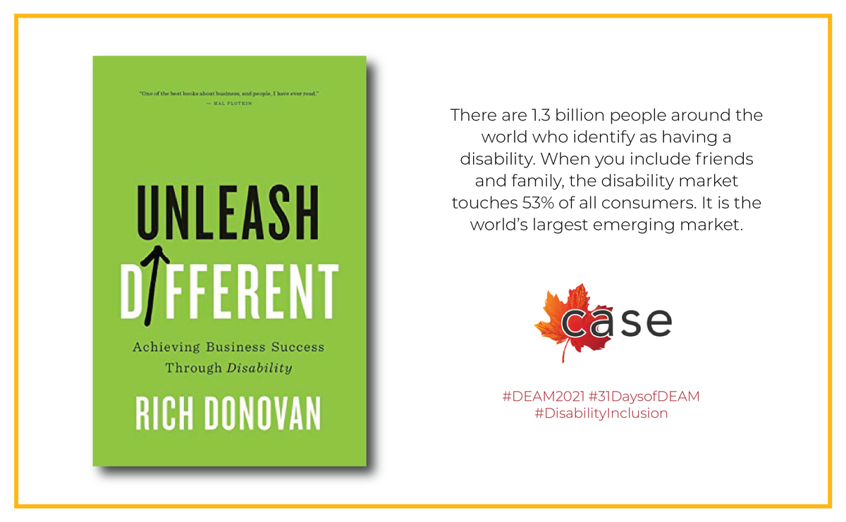 casecanada's tweet image. We’re excited to reveal our final #DEAMBookClub recommendation - Unleash Different: Achieving Success Through Disability by Rich Donovan! 📚 Have your own #DEAM2021 reading recommendation? Share it in the comments. #31DaysofDEAM
