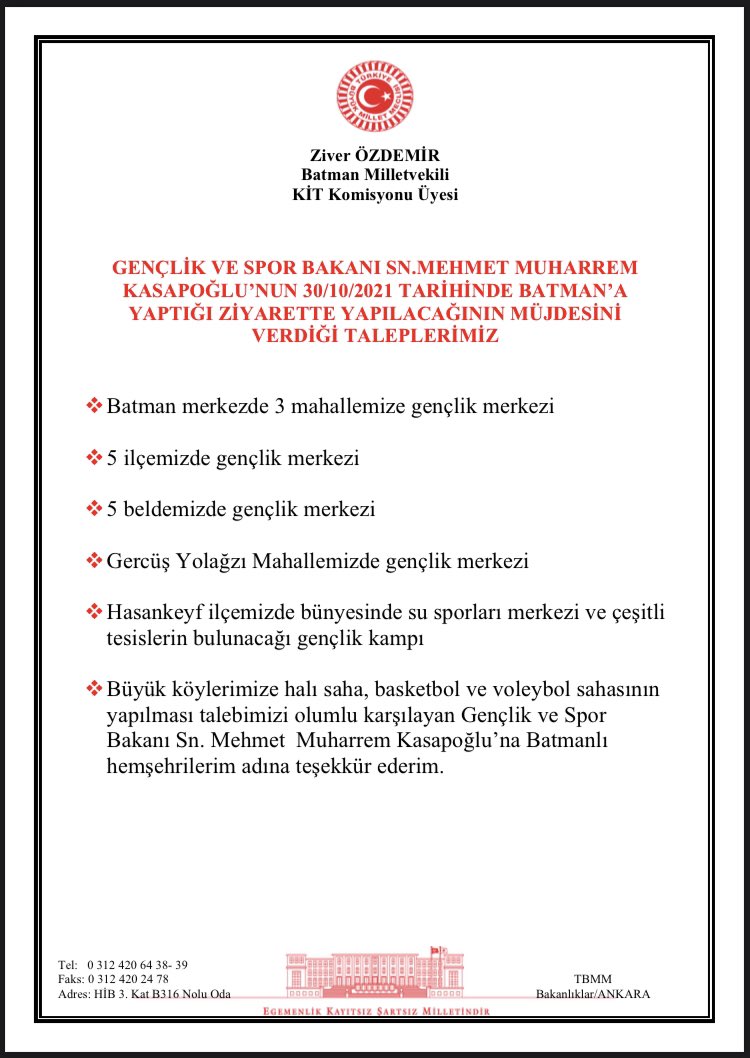 ✅İlimize teşrif eden Gençlik ve Spor Bakanımız sn. <a href="/kasapoglu/">Dr. Mehmet Kasapoğlu</a> ilimiz, ilçelerimiz, beldelerimiz ve köylerimiz için talep ettiğimiz yatırımların yapılacağı müjdesini verdi

✅Sn. Bakanımıza desteklerinden dolayı Batmanlı hemşehrilerim adına teşekkür ederim

Yapılacak projeler ⤵️