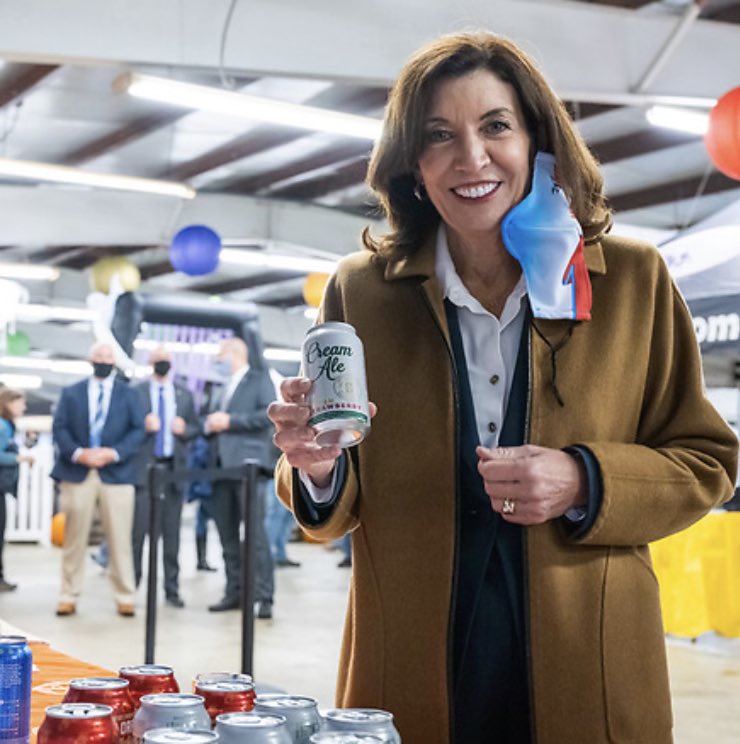 Governor Hochul holds beer can