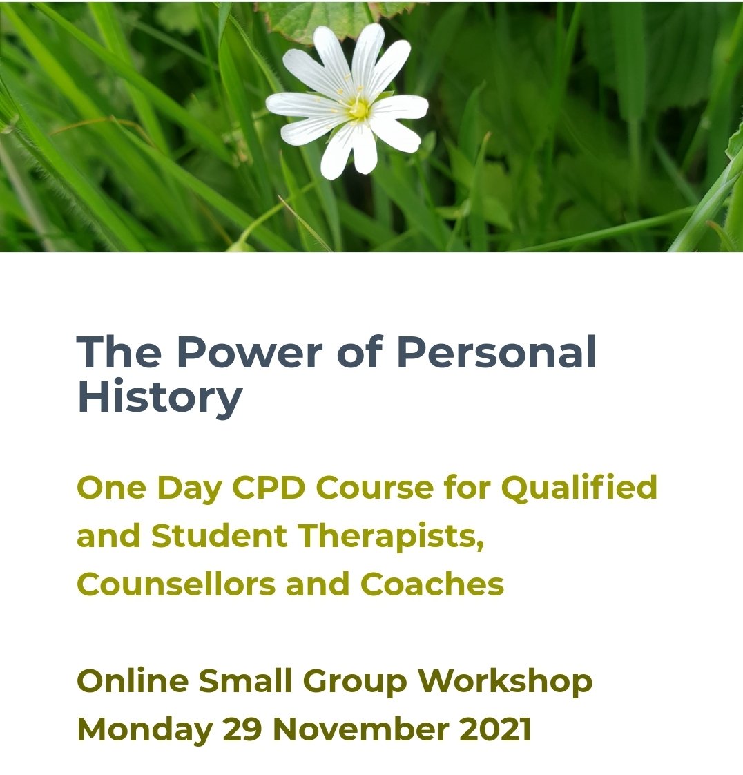 We have one place left on this online small-group CPD workshop on 29 November if you would like to join us - The Power of Personal History. scnlh.org/the-power-of-p…

#TherapyCPD #PersonalHistory #Psychotherapy #Hypnotherapy #Counselling #TherapistsConnect