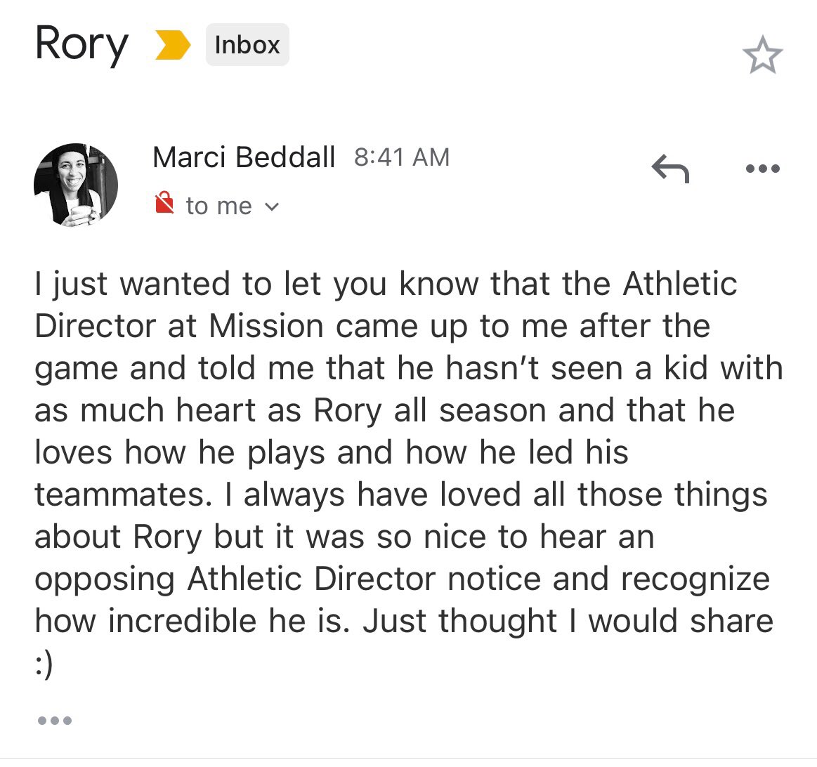 Awesome email from the SLOHS AD to our Mom re: <a href="/DevaneyRory/">Rory Devaney</a> and his performance and leadership against MCP! #GoTigers