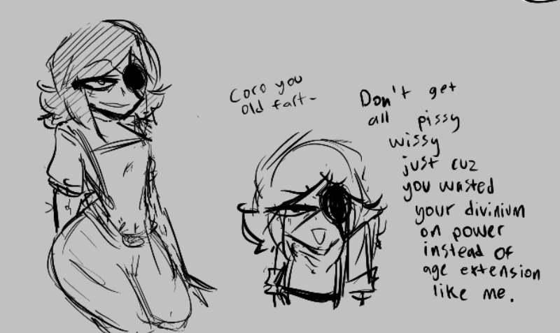 sketches of some @Glislock OCs and Centra 