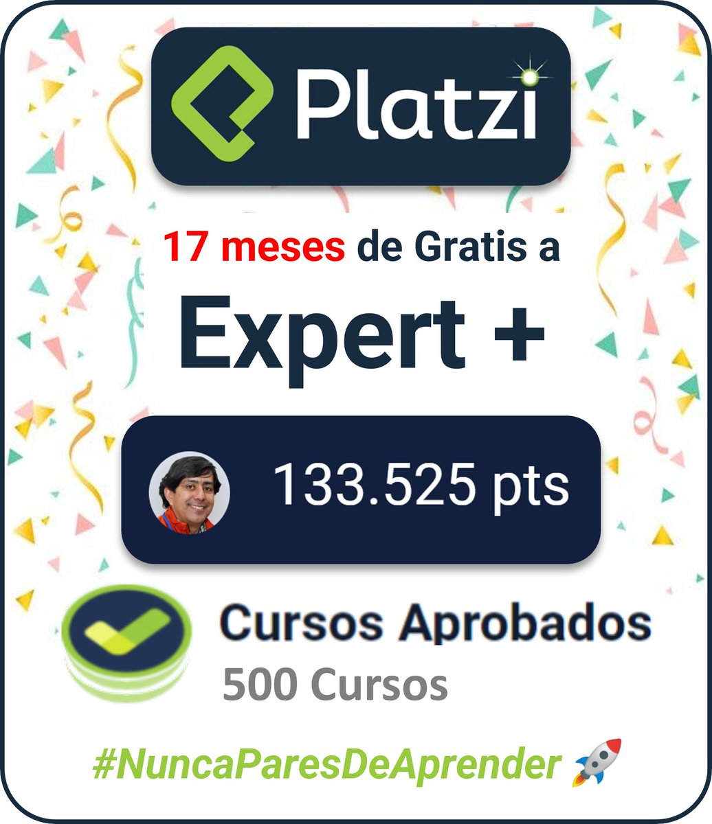nibaldor1's tweet image. 30/OCT: completé 500 cursos en @platzi, feliz por el aprendizaje y sobre todos mis proyecciones y sueños que cada día consolido. #NuncaParesDeAprender 🚀