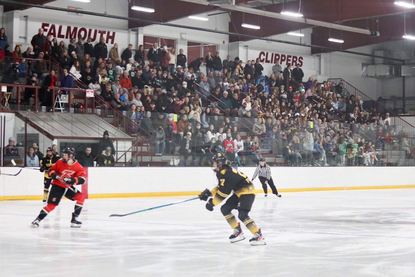 A capacity crowd at Falmouth Ice Arena on hand to cheer on Toronto and Boston