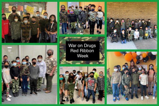 StephensES_AISD's tweet photo. Our scholars Declared a War on Drugs! Camouflage was everywhere. #RedRibbonWeek2021 @iliana_kd @DrFavy @drgoffney #heroheadquarters https://t.co/OcIFjvvqJX