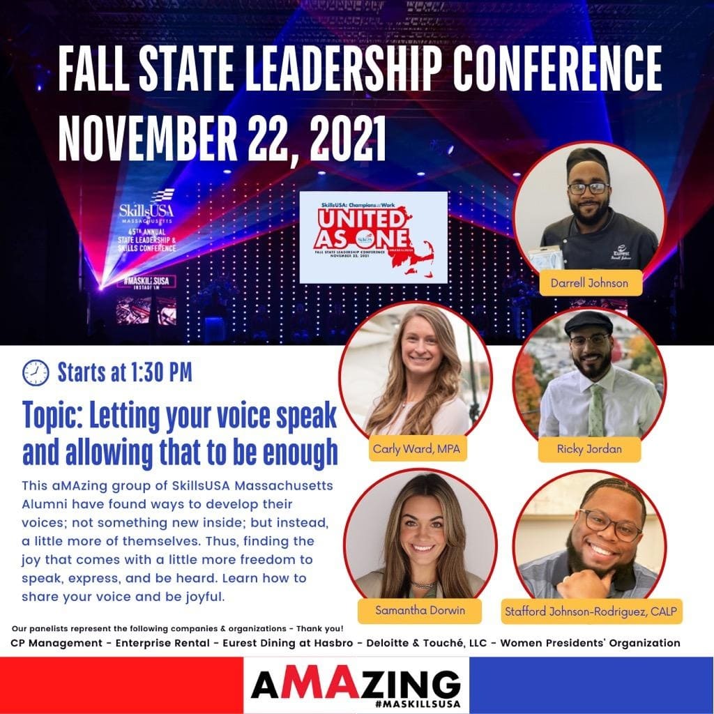 maskillsusa's tweet photo. SkillsUSA Massachusetts is proud to present our Fall State Leadership Conference speakers.
Be ready for an aMAzing experience! We look forward to seeing you there!
.
.
.
.
.
#aMAzing #FSLC2021 #leadersintraining #championsatwork #CTE #skilled #skillsusa #maskillsusa https://t.co/kHf6Re5MG1