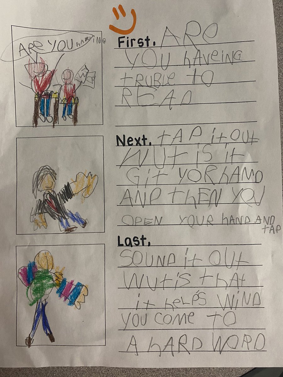 andersonkat13's tweet photo. We have been working on our โhow toโwriting and becoming word detectives. I challenged my students to write how to teach someone to solve tricky words. This one is pretty spot on! #tapitout @ReinhardtElem https://t.co/OIbmceTBzs