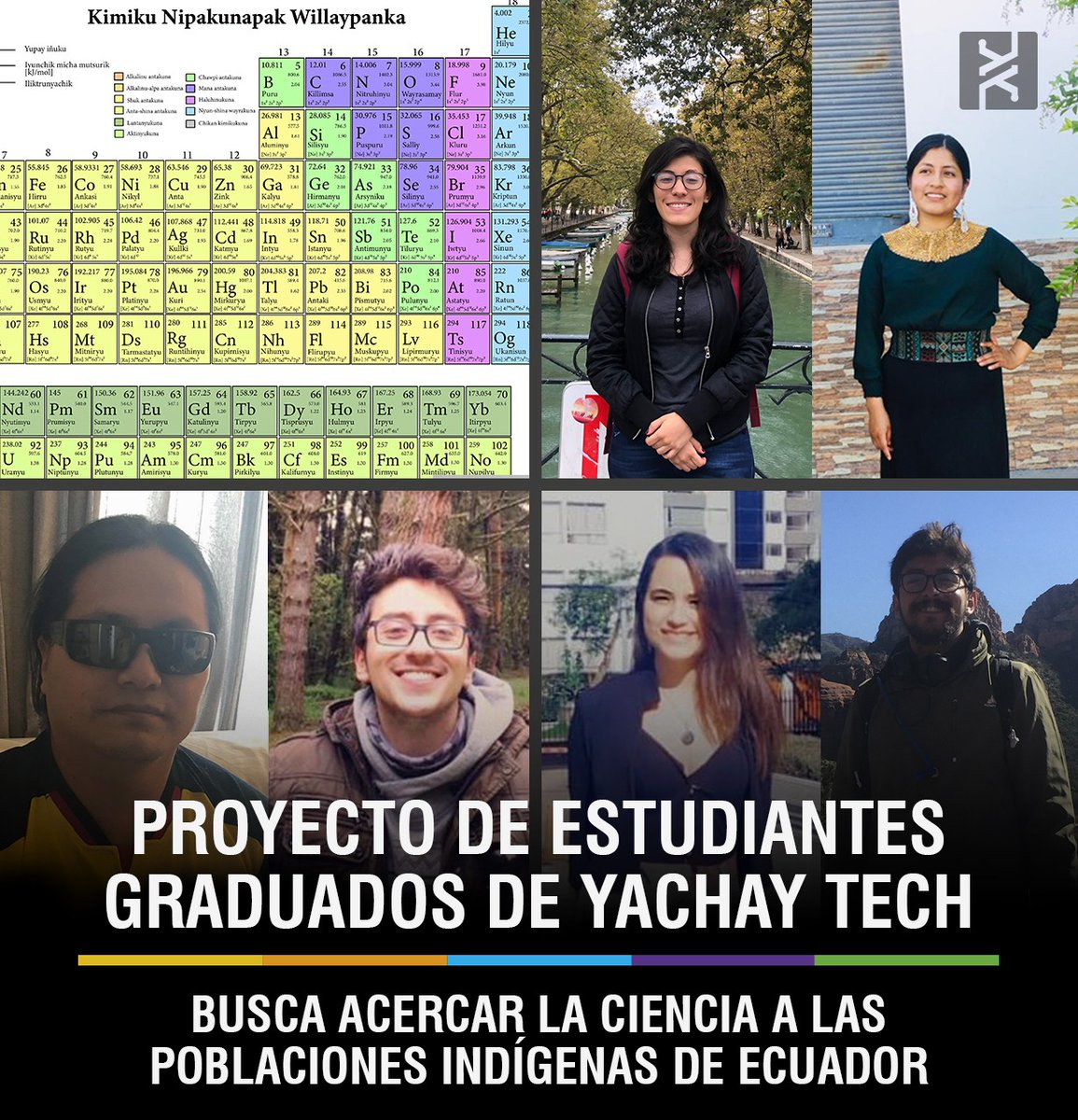 #LogrosYT| Conoce el Proyecto de estudiantes graduados de Yachay Tech que busca acercar la ciencia a las poblaciones indígenas de Ecuador a través de la la adaptación de la tabla periódica al Kichwa.💯👌

Lee la nota:  ⬇️ 

yachaytech.edu.ec/noticia/acerca…

 #HacemosCienciaYT