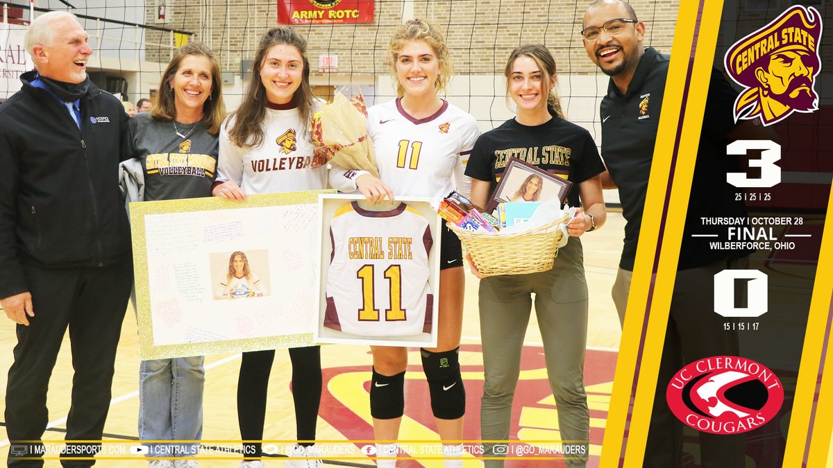 GO_MARAUDERS's tweet image. CSU cruises to 3-0 win over UC-Clermont on Senior Night.

Read the full recap on maraudersports.com.

maraudersports.com/news/2021/10/2…

@CentralState87 @StudentPres @ADTaraOwens @CoachRayLewis @TheSIAC @daytonsports @xeniagazette @Andre247Now @HBCUGameday