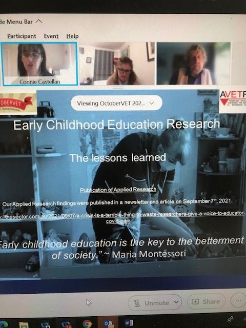 holmesglen's tweet photo. Lisa Clements and Connie Castellan sharing insights into process and outcomes of their research today; a self-initiated project looking at the impact of Covid 19 from Early Childhood Education Centre Directors perspective. #octoberVET #appliedresearch #holmesglen https://t.co/h0hkjGAzlf