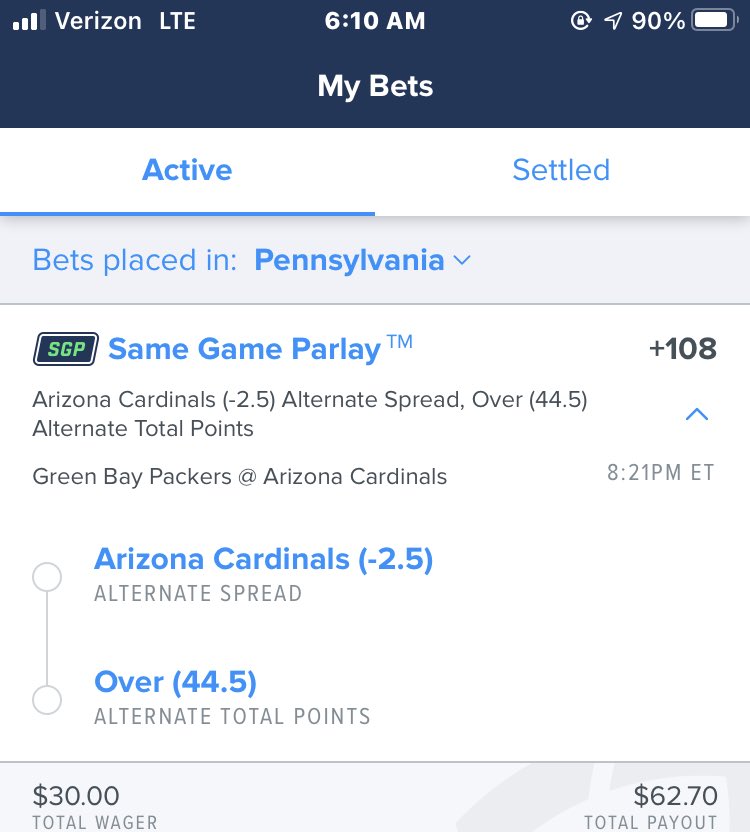 howie_ratner's tweet photo. Yep. That’s accurate. Going against everyone who is backing a 6-0 Packers team without Davante Adams.. 

1u parlay  #TNFonFOX #SameGameParlay #AZvsGB🏈 https://t.co/cPFVpxEoWN
