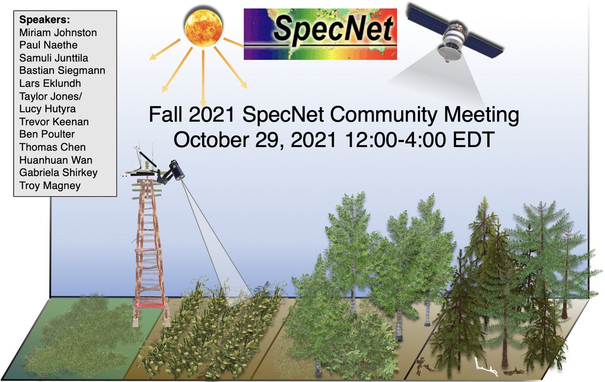 troymagney's tweet photo. It's not too late to register for tomorrow's SpecNet fall meeting on linking tower optical measurements to ecosystem fluxes! https://t.co/E337TPAUbF

w/ @miriam_johnst @trevorkeenan @carBenPoulter @atmosjones @SamuliJunttila @atmosjones @lrhutyra + more! https://t.co/JTmKvjyaEy